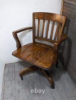 Vintage Mission Oak Wood Banker Lawyer Swivel Rolling Arm Chair Gunlocke STYLE