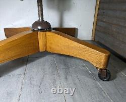 Vintage Mission Oak Wood Banker Swivel Rolling Office Arm Chair Gunlocke Style C