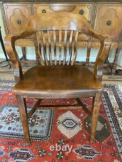 Vintage Mission Solid Oak Wood Banker/Office Arm Chair Antique Gunlocke Style