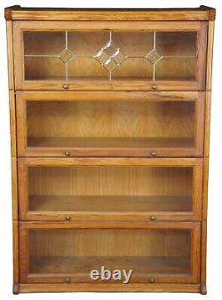 Vintage Mission Style Oak Leaded Glass Barrister Lawyers Bookcase Cabinet 55