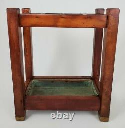 Vintage Mission Umbrella Cane Stand Oak And Brass Arts & Crafts Copper Drip Pan