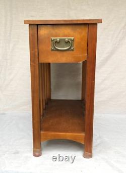 Vintage Oak Mission Arts and Crafts Style One Drawer Stand 1980s