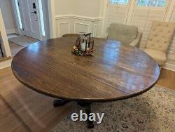 Vintage Round Solid Oak 60 Pedestal Dining Table-Mission Style