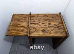 Vintage Rustic Mission Oak Wood Writing or Sewing Drop Leaf Waterfall Desk Table