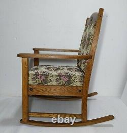 Vintage Rustic Mission Tiger Oak Wood Rocking Chair Arts & Crafts Floral