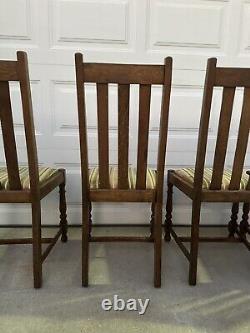 Vintage Set 4 Dining Chairs American Arts & Crafts Mission Solid Tiger Oak Slat