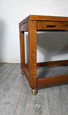 Vintage Solid Mission Oak Wood Mid Century Danish Modern Rolling Table A