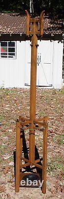 Vintage Solid Oak Mission Arts and Crafts Oak Hall Tree Coat Rack Umbrella Stand