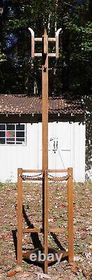 Vintage Solid Oak Mission Arts and Crafts Oak Hall Tree Coat Rack Umbrella Stand