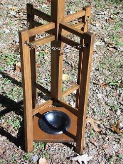 Vintage Solid Oak Mission Arts and Crafts Oak Hall Tree Coat Rack Umbrella Stand