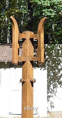 Vintage Solid Oak Mission Arts and Crafts Oak Hall Tree Coat Rack Umbrella Stand