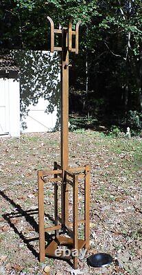 Vintage Solid Oak Mission Arts and Crafts Oak Hall Tree Coat Rack Umbrella Stand