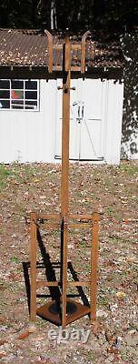 Vintage Solid Oak Mission Arts and Crafts Oak Hall Tree Coat Rack Umbrella Stand