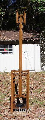 Vintage Solid Oak Mission Arts and Crafts Oak Hall Tree Coat Rack Umbrella Stand