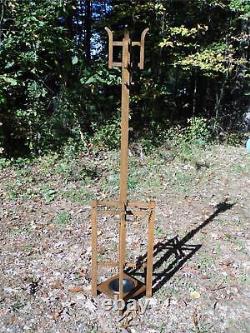 Vintage Solid Oak Mission Arts and Crafts Oak Hall Tree Coat Rack Umbrella Stand