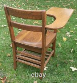 Vintage Tiger Oak Class Room Home School Arm Desk Chair