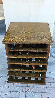 Wine Rack/ Bar-Antique Library Cabinet-Quarter Sawn Oak-Arts Crafts Mission-Deco